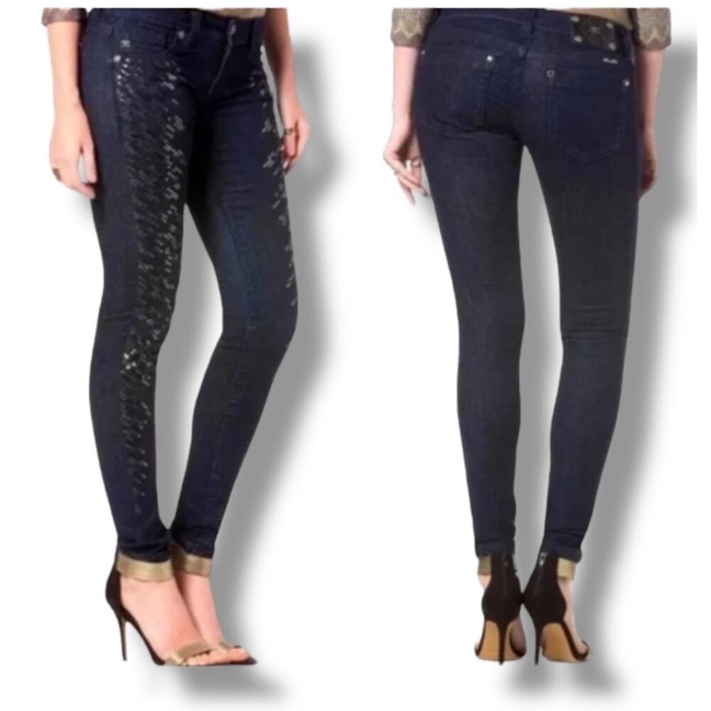 Miss Me Skinny Sequin Sparkle Jeans Dark Wash Low Rise